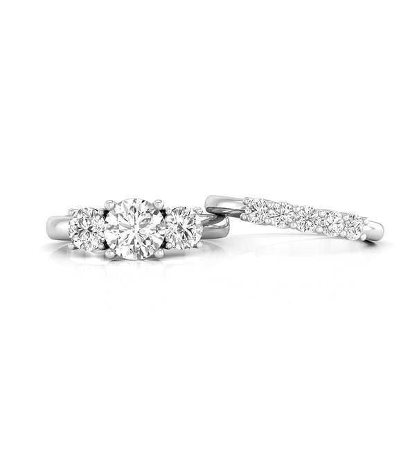 Round Cut Moissanite Three Stone With Stacking Band Ring Set For Women