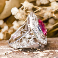 Pink Cushion Cut CZ Stone Bezel Milgrain Bezel Set Vintage Style Ring