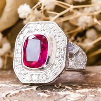 Pink Cushion Cut CZ Stone Bezel Milgrain Bezel Set Vintage Style Ring