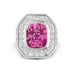 Pink Cushion Cut CZ Stone Bezel Milgrain Bezel Set Vintage Style Ring