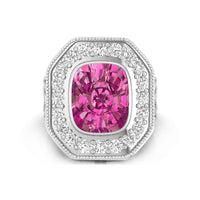 Pink Cushion Cut CZ Stone Bezel Milgrain Bezel Set Vintage Style Ring