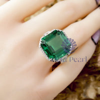 Green Asscher With Baguette CZ Stone Halo Channel Setting Engagement Ring