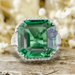 Green Asscher With Baguette CZ Stone Halo Channel Setting Engagement Ring