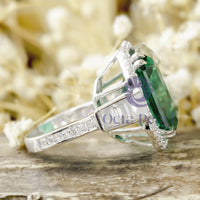 Green Asscher With Baguette CZ Stone Halo Channel Setting Engagement Ring