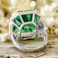 Green Asscher With Baguette CZ Stone Halo Channel Setting Engagement Ring