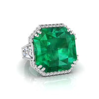 Green Asscher With Baguette CZ Stone Halo Channel Setting Engagement Ring