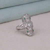 Silver ring with gemstones on a light gray background,  Vintage Lozenge Cocktail Ring, CZ Statement Ring, Art Deco Revival Jewelry, Gatsby Style Ring, Antique Inspired Milgrain Ring