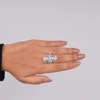 Diamond ring on a hand against a plain background, Art Deco Lozenge Ring, Green Triangle CZ Ring, Round CZ Victorian Ring, Milgrain Antique Style Ring, Triangle Cut Green CZ Jewelry