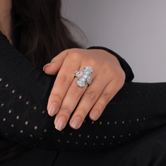 Round & Green Triangle CZ Stone Milgrain Art Deco Vintage Victorian Lozenge Dinner Ring - alternate view