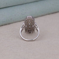 Silver ring with intricate design on a light gray surface, Triangle and Round CZ Ring, Retro Style Dinner Ring, 1920s Fashion Jewelry, Bold Milgrain Ring, Vintage Inspired Gemstone Ring