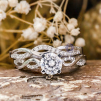 Twisted Shank Round Cut Moissanite Solitaire With Accent Wedding Stackable Ring Set