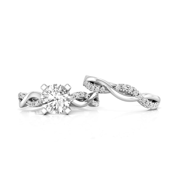 twisted Shank Round Cut Moissanite Solitaire With Accent Wedding Stackable Ring Set