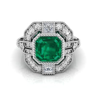 Green Asscher Cut CZ Stone Art Deco Designer Engagement rings
