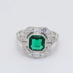 Green Asscher Cut CZ Stone Art Deco Designer Engagement rings - alternate view