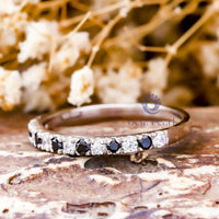 Black & White Round Cut CZ Stone Half Eternity Engagement Wedding Band