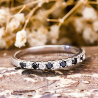 Black & White Round Cut CZ Stone Half Eternity Engagement Wedding Band