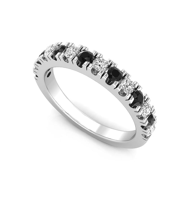 Black & White Round Cut CZ Stone Half Eternity Engagement Wedding Band