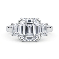 Three Stone Asscher Cut CZ Engagement Ring