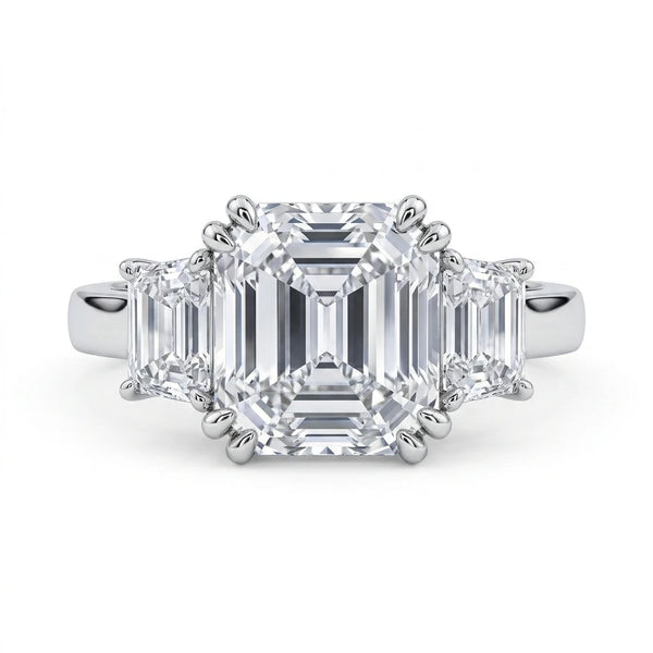 Three Stone Asscher Cut CZ Engagement Ring
