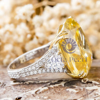 Yellow Cushion Cut CZ Three Stone Cocktail Ring For Wedding