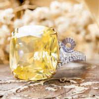 Yellow Cushion Cut CZ Three Stone Cocktail Ring For Wedding