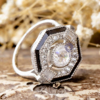 Old European Cut CZ Stone Geometric Bezel Set Art Deco Engagement Ring