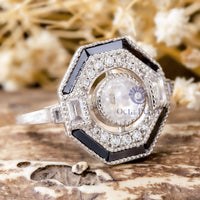 Old European Cut CZ Stone Geometric Bezel Set Art Deco Engagement Ring