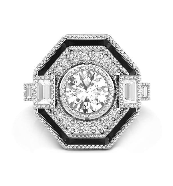 Old European Cut CZ Stone Geometric Bezel Set Art Deco Engagement Ring