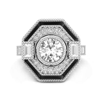 Old European Cut CZ Stone Geometric Bezel Set Art Deco Engagement Ring