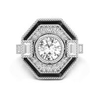 7 MM Old European Cut CZ Stone Geometric Bezel Set Art Deco Engagement Ring