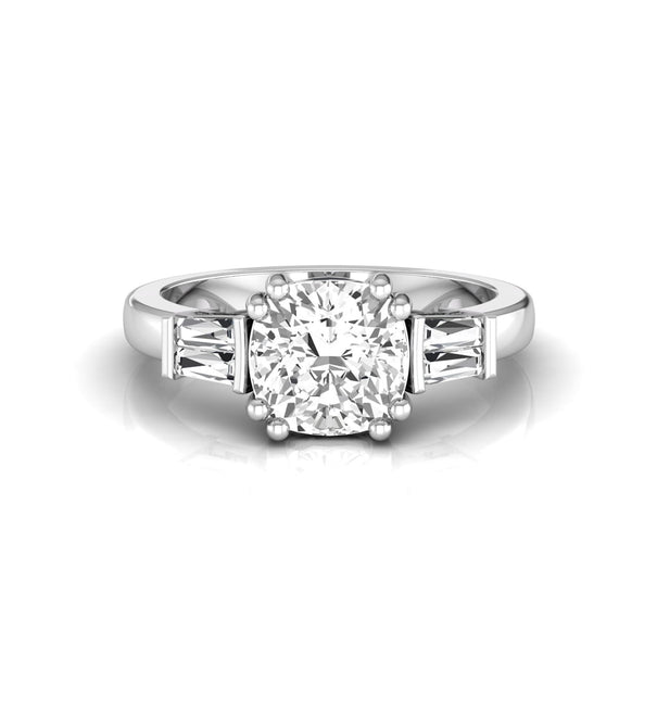 Five Stone Engagement Ring with Cushion & Baguette Cut CZ