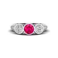 Pink CZ Three Stone Vintage style Wedding Ring