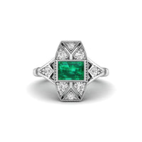 Green Emerald Cut CZ Stone Bezel Set Art Deco Vintage Wedding Ring