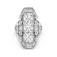 Milgrain Bezel Set Old European Cut Moissanite Three Stone Art Deco Navette Ring For Wedding