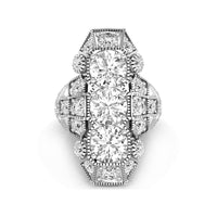 Old European Cut Moissanite Three Stone Art Deco Navette Ring For Wedding