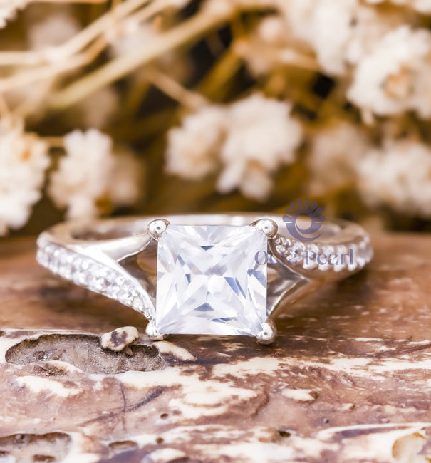 Princess Cut Moissanite Split Shank Engagement Or Christmas Gift Ring alternate