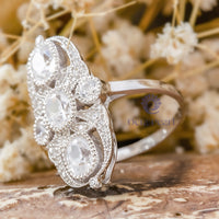 Old Mine Cut With Round Cut Moissanite Bezel Set Milgrain Art Deco Vintage Engagement Ring