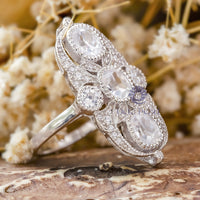 Old Mine Cut With Round Cut Moissanite Bezel Set Milgrain Art Deco Vintage Engagement Ring