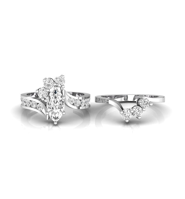 Marquise Cut Moissanite Bypass Shank Channel Setting Wedding Ring Set