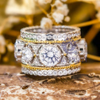 Round Cut Moissanite Three Row Wide Eternity Band For Wedding