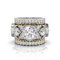 Round Cut Moissanite Three Row Wide Eternity Band For Wedding