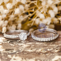 Round Moissanite Wedding Bridal Ring Set In 14K Gold