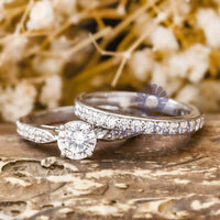 Round Moissanite Wedding Bridal Ring Set In 14K Gold