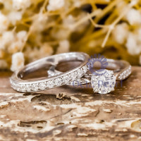 Round Moissanite Wedding Bridal Ring Set In 14K Gold