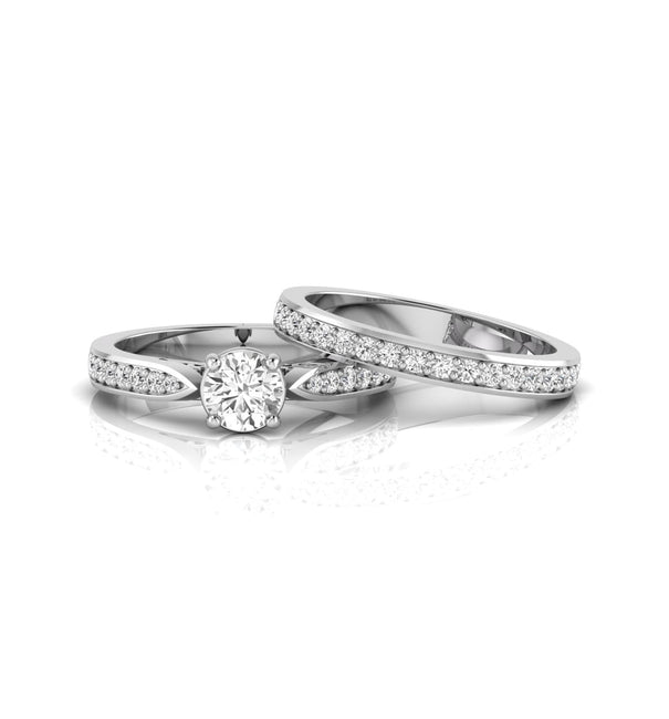 Round Moissanite Wedding Bridal Ring Set In 14K Gold