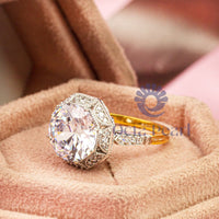 Antique Round Moissanite Octagon Shape Art Deco Engagement Ring