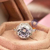 Antique Round Moissanite Octagon Shape Art Deco Engagement Ring