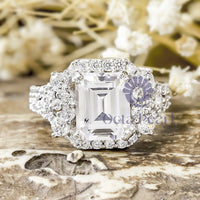Emerald  Round Cut Moissanite Split Shank Wedding Proposal Ring
