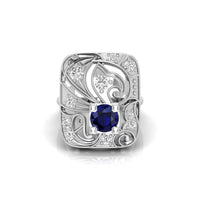 6.50 MM Blue Sapphire & White Round Cut CZ Stone Openwork Art Deco Dinner Vintage Wedding Ring