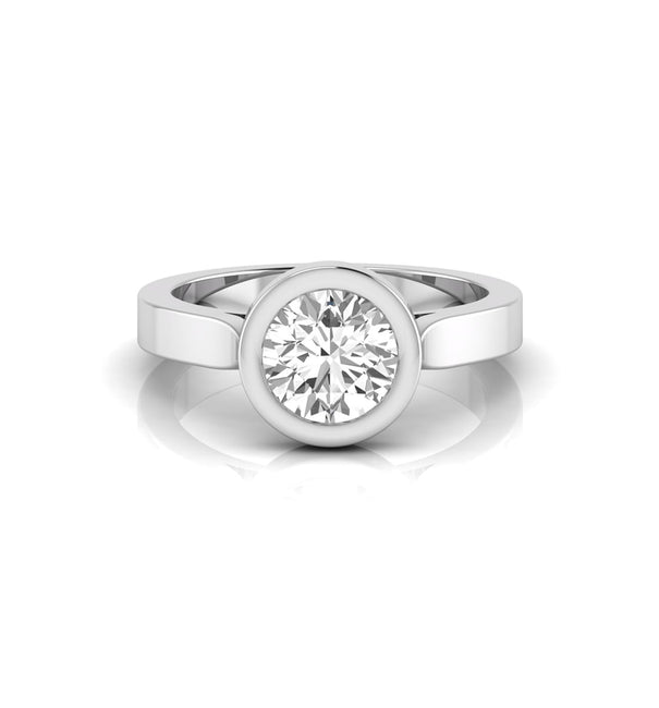 Round Cut Moissanite Bezel Set Solitaire Engagement Ring For Women